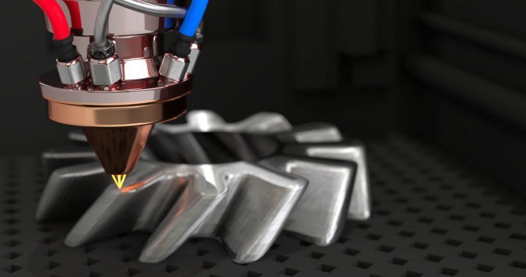 Particolare di stampa 3d di metallo con additive manufacturing