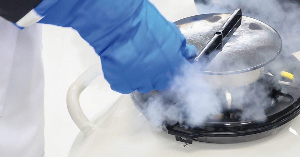 Dewar di azoto liquido riempito con Cryoservice